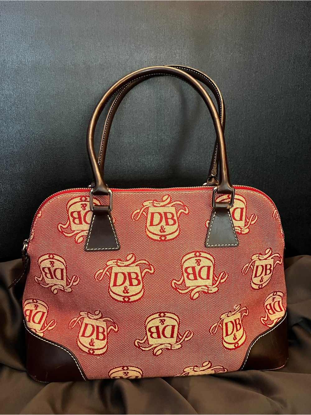 Dooney & Bourke Red and Cream Monogram Satchel